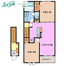 カーサ・アティラン　Ｂ 2階2LDKの間取り