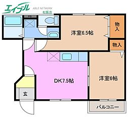 ヴィア・ラッテアA 2DKの間取図画像