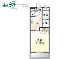 スターリィ・パレスI 2階1Kの間取り