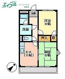 クリスタルガーデンエミナース 2階2DKの間取り