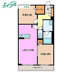 シャーメゾンステージ殿町 2階2LDKの間取り