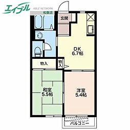 サンガーデンハイツ 2階2DKの間取り