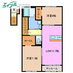 La Luna 2階2LDKの間取り