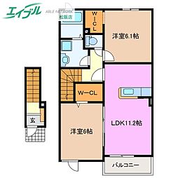 アンジュエル　Ａ 2階2LDKの間取り