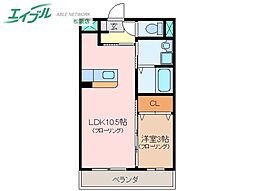 アンジュー 1階1LDKの間取り