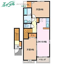 エスポワ　ドゥ　サントゥール 2階2LDKの間取り