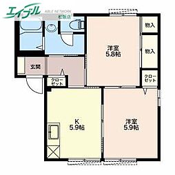 パルまつさかI 1階2Kの間取り