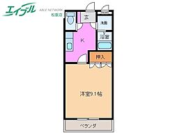 アシューレB棟 1Kの間取図画像