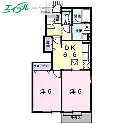 パシオン　Ｂ棟 1階2DKの間取り