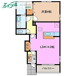 ルシヨンB 1LDKの間取図画像