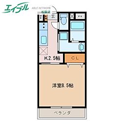 茶花 1Kの間取図画像
