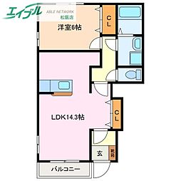 ルシヨンD 1LDKの間取図画像