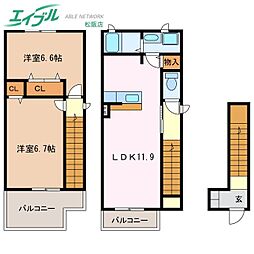 シャルマンT2B 2LDKの間取図画像