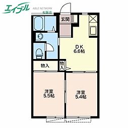タムラフラット1 2DKの間取図画像
