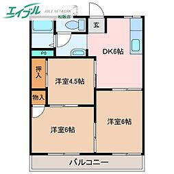 タウニー垣鼻B 3DKの間取図画像