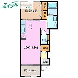クオーレB 1LDKの間取図画像