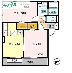 シャインアークC 2DKの間取図画像