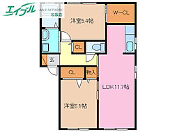ラークハイムB 2LDKの間取図画像