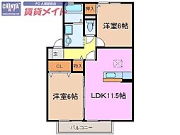 近鉄名古屋線 伊勢中川駅 徒歩10分の賃貸アパート 2階2LDKの間取り