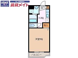 近鉄名古屋線 津新町駅 徒歩5分の賃貸マンション 3階1Kの間取り