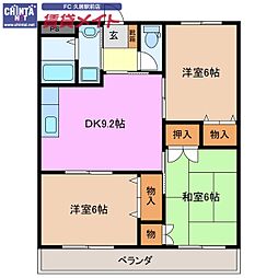 近鉄山田線 伊勢中川駅 徒歩3分の賃貸マンション 1階3DKの間取り