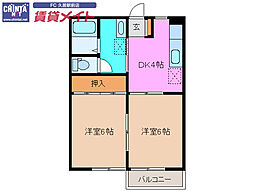 ハイツソレイユ 2DKの間取図画像