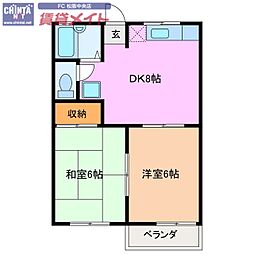 クリーンハイツ　Ａ棟 2階2DKの間取り