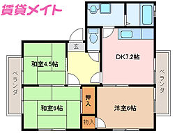 近鉄山田線 東松阪駅 徒歩27分の賃貸アパート 2階3DKの間取り