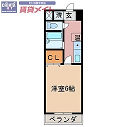 パルテンザ松阪2 2階1Kの間取り