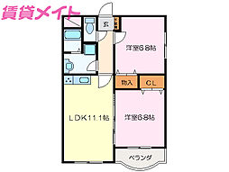 JR紀勢本線 徳和駅 徒歩24分の賃貸マンション 4階2LDKの間取り