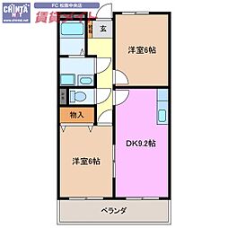 JR紀勢本線 徳和駅 3.2kmの賃貸マンション 2階2DKの間取り