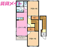 JR紀勢本線 六軒駅 徒歩17分の賃貸アパート 2階2LDKの間取り