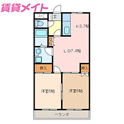 近鉄山田線 東松阪駅 徒歩37分の賃貸アパート 1階2LDKの間取り