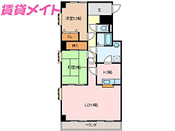 JR紀勢本線 六軒駅 徒歩23分の賃貸マンション 5階2LDKの間取り