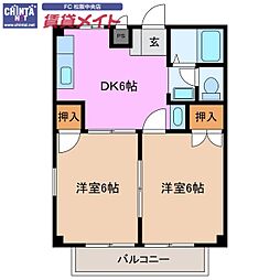 JR紀勢本線 六軒駅 徒歩25分の賃貸アパート 1階2DKの間取り