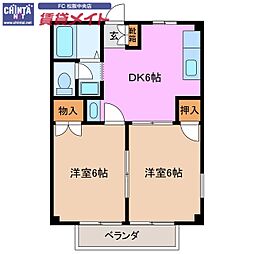 近鉄山田線 松阪駅 バス7分 バス愛知機械前下車 徒歩30分の賃貸アパート 1階2DKの間取り