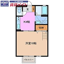 近鉄名古屋線 伊勢中川駅 徒歩3分の賃貸アパート 2階1Kの間取り