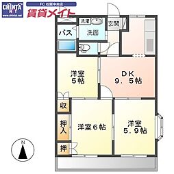 近鉄山田線 斎宮駅 徒歩32分の賃貸アパート 1階3DKの間取り