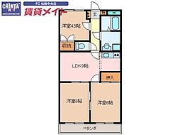 近鉄山田線 松ヶ崎駅 徒歩15分の賃貸マンション 3階3LDKの間取り