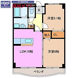 オビー・ビュー 2階2LDKの間取り