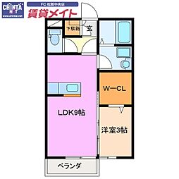 近鉄山田線 松阪駅 バス10分 バス篠田山下車 4.4kmの賃貸アパート 2階1LDKの間取り