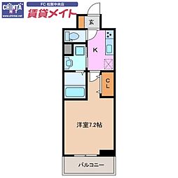 近鉄名古屋線 伊勢中川駅 徒歩3分の賃貸マンション 7階1Kの間取り