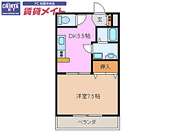 近鉄山田線 櫛田駅 徒歩9分の賃貸アパート 2階1DKの間取り