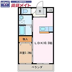 近鉄山田線 松ヶ崎駅 徒歩18分の賃貸マンション 1階1LDKの間取り