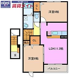 ヴィア・ラッティア　II 2階2LDKの間取り