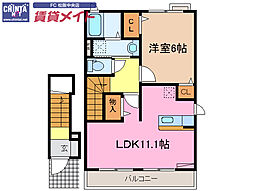 近鉄山田線 伊勢中川駅 徒歩8分の賃貸アパート 2階1LDKの間取り