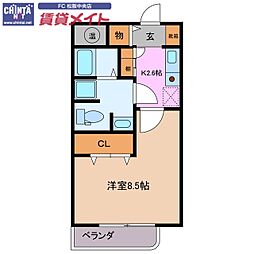 JR参宮線 外城田駅 3.2kmの賃貸マンション 1階1Kの間取り