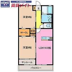 近鉄山田線 斎宮駅 徒歩27分の賃貸アパート 2階2LDKの間取り