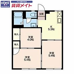 JR紀勢本線 松阪駅 徒歩17分の賃貸アパート 1階3Kの間取り