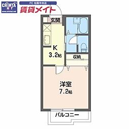 サンコーポ翔　C棟 2階1Kの間取り